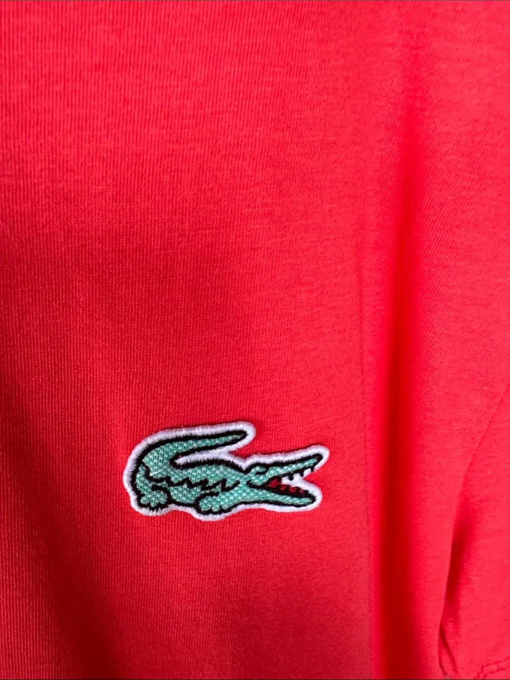 Lacoste Men’s V-Neck Tee in Coral